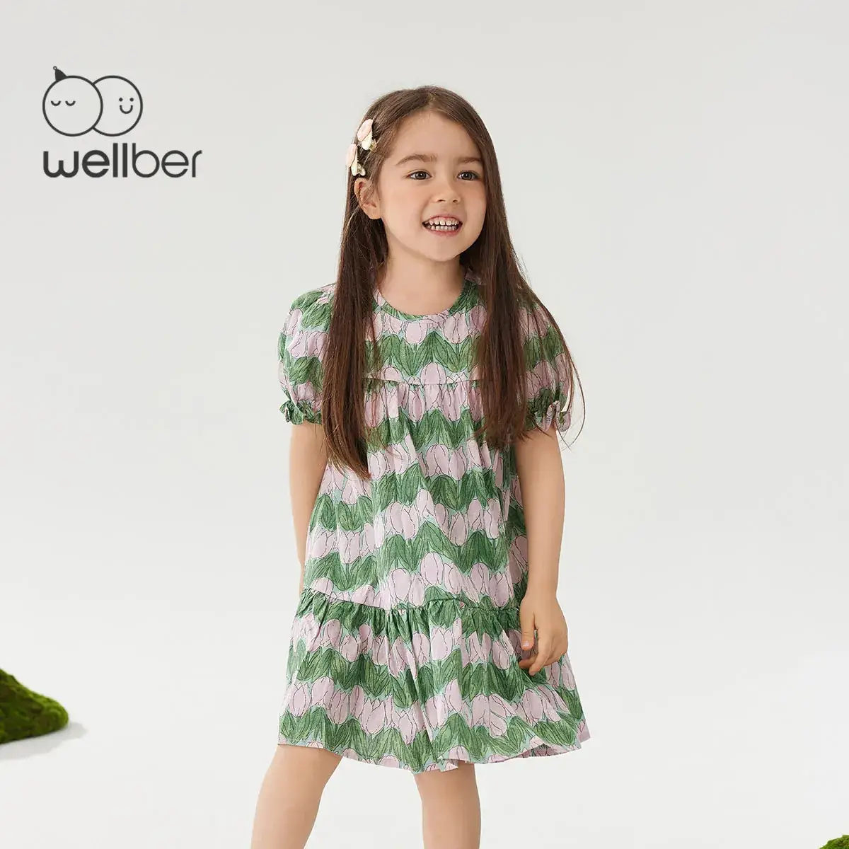 Wilberu Girls Summer Dress Green Leaf Print - Image 11