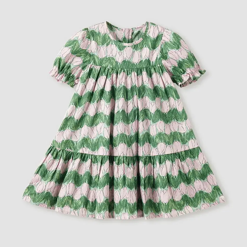 Wilberu Girls Summer Dress Green Leaf Print - Image 13