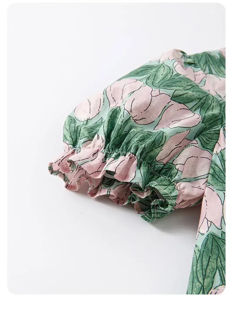 Wilberu Girls Summer Dress Green Leaf Print — feature 11