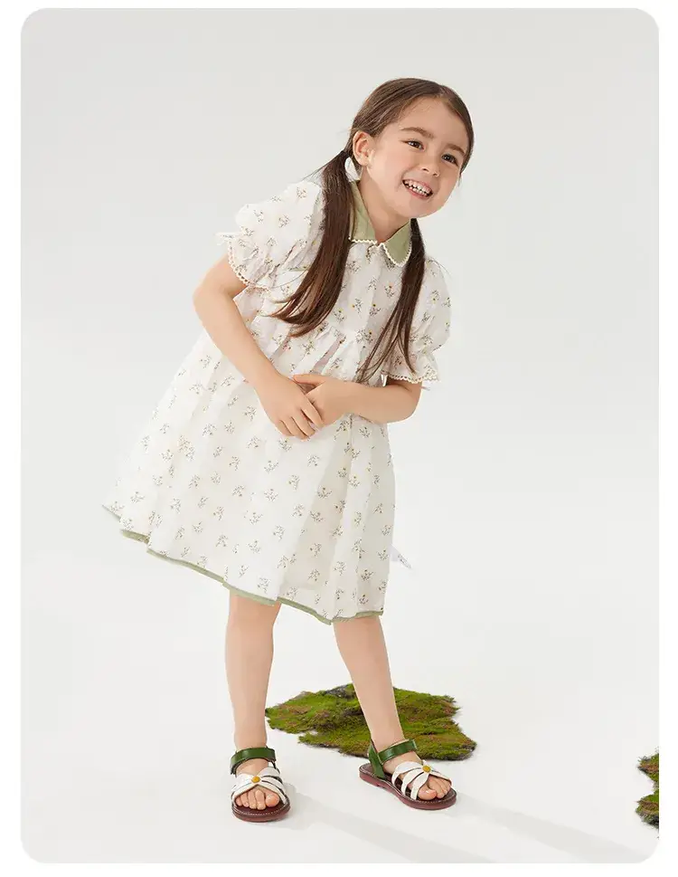 Wilberu Girls Summer Dress Green Leaf Print — feature 3