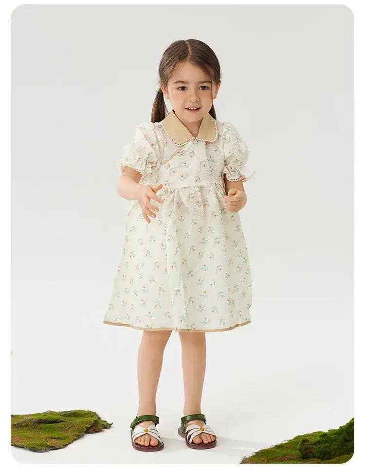 Wilberu Girls Summer Dress Green Leaf Print — feature 4