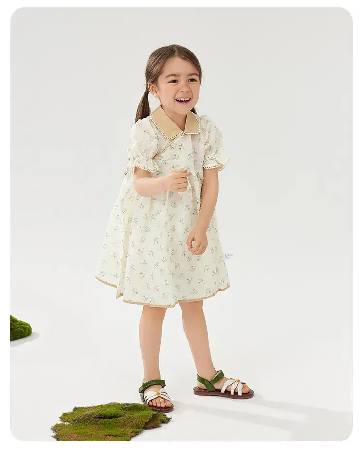 Wilberu Girls Summer Dress Green Leaf Print — feature 5