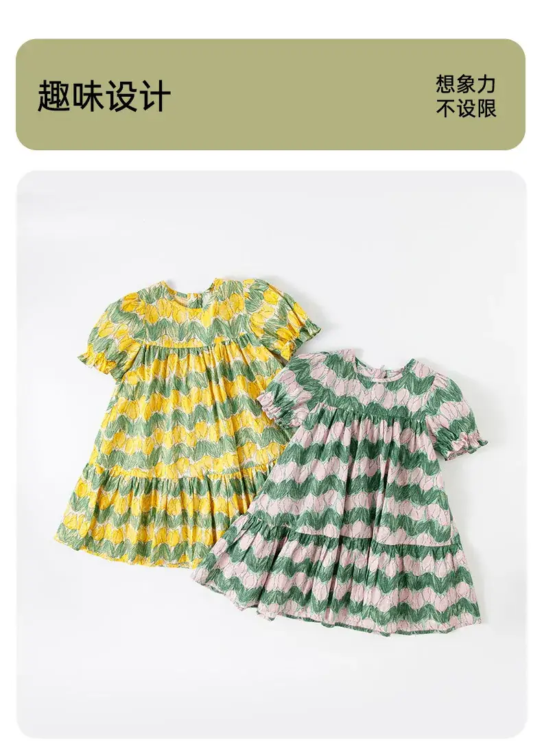Wilberu Girls Summer Dress Green Leaf Print — feature 9