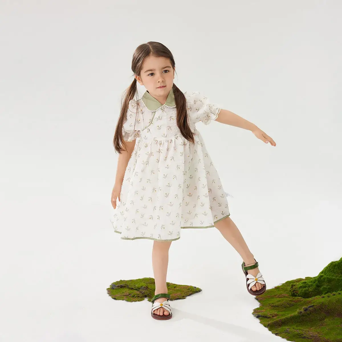 Wilberu Girls Summer Dress Green Leaf Print - Image 2