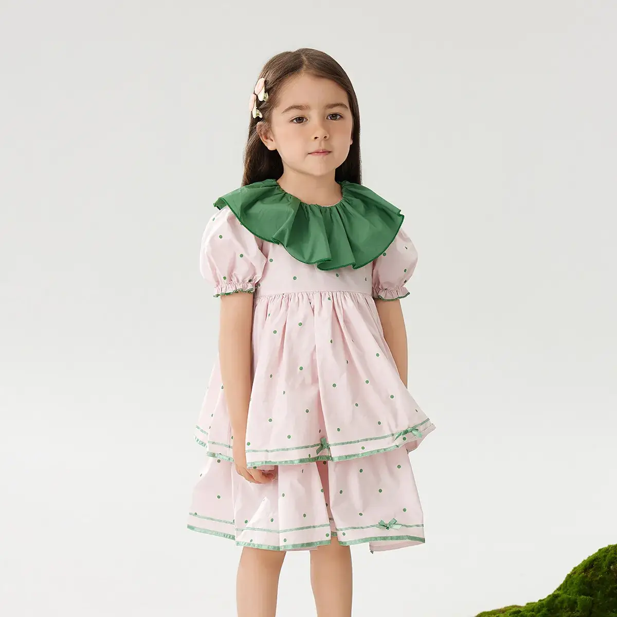 Wilberu Girls Summer Dress Green Leaf Print - Image 7
