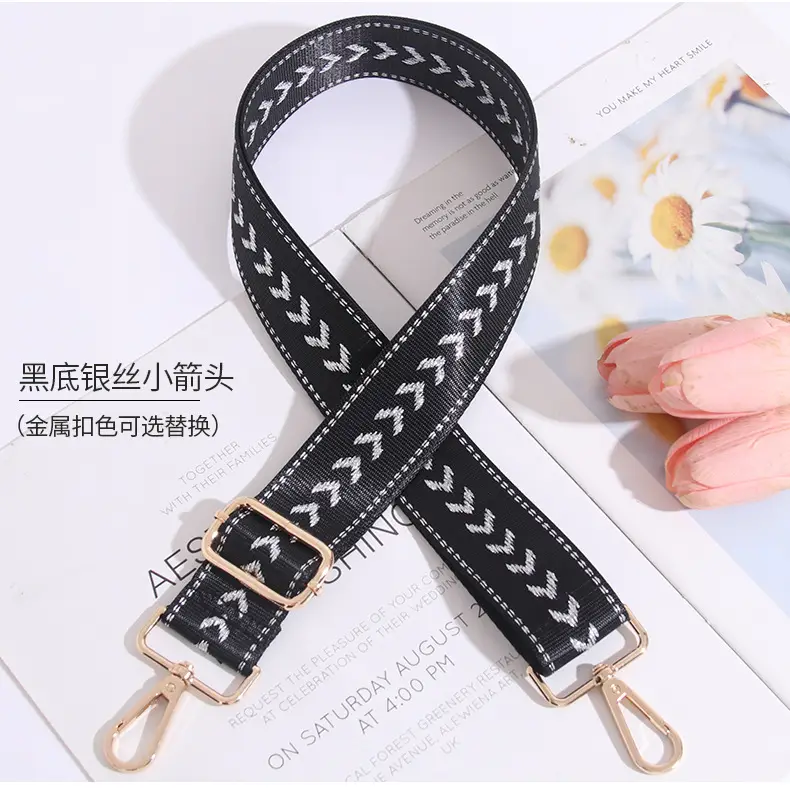 Adjustable Black Gold Embroidered Crossbody Bag Strap — feature 16