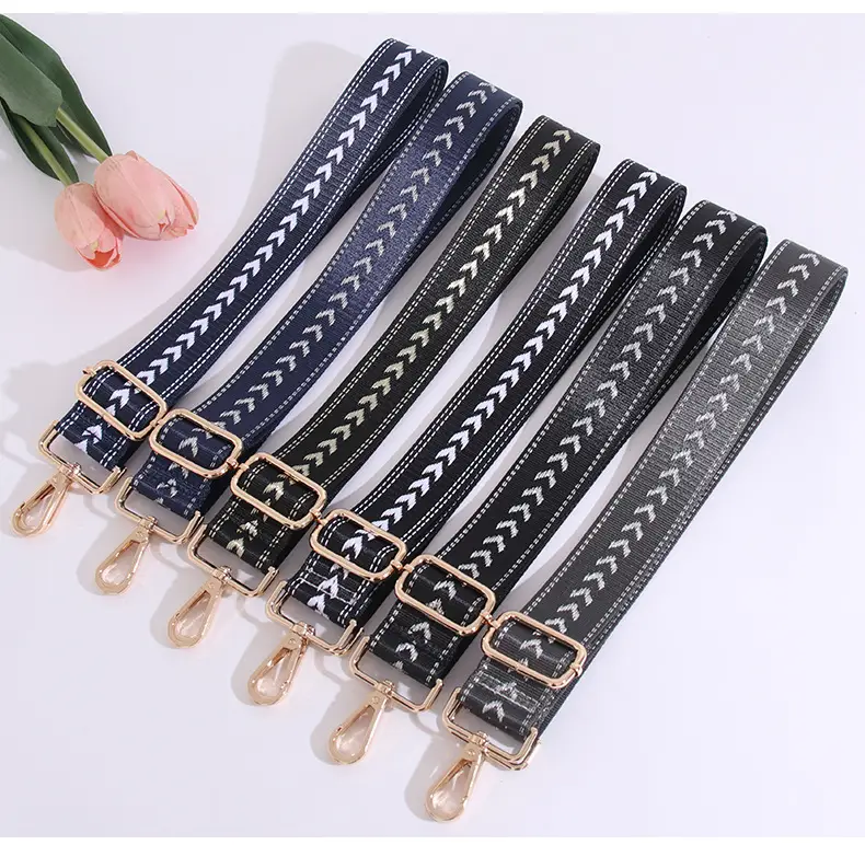 Adjustable Black Gold Embroidered Crossbody Bag Strap — feature 39