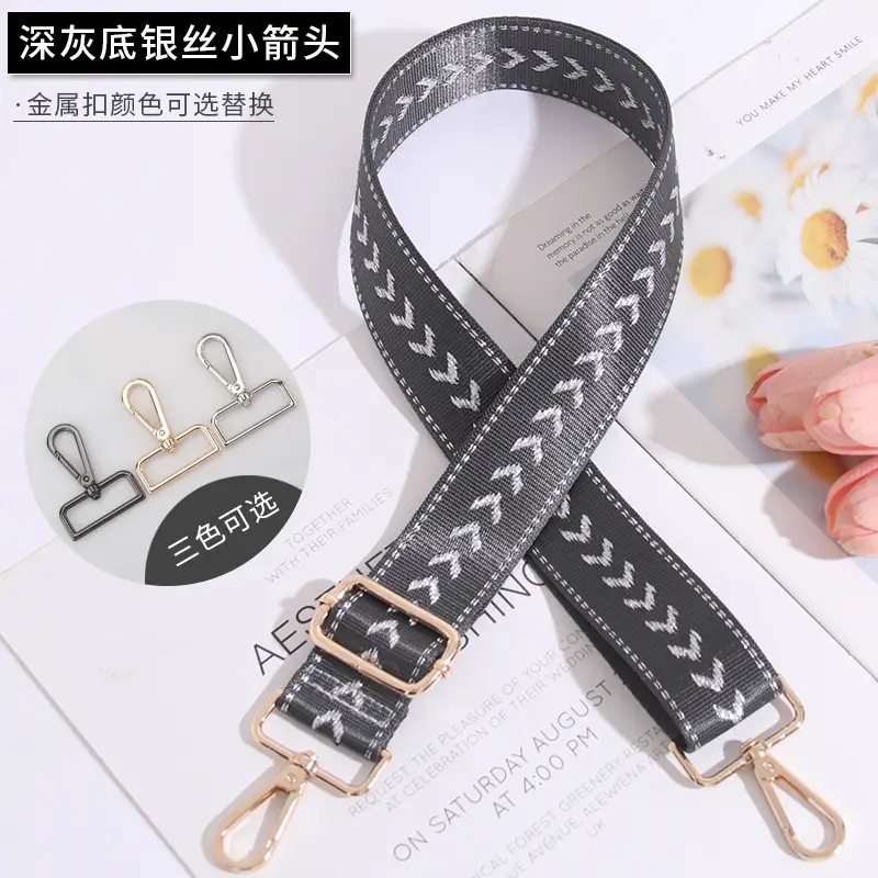 Adjustable Black Gold Embroidered Crossbody Bag Strap - Image 16