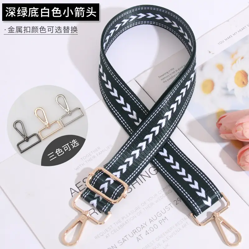Adjustable Black Gold Embroidered Crossbody Bag Strap - Image 19