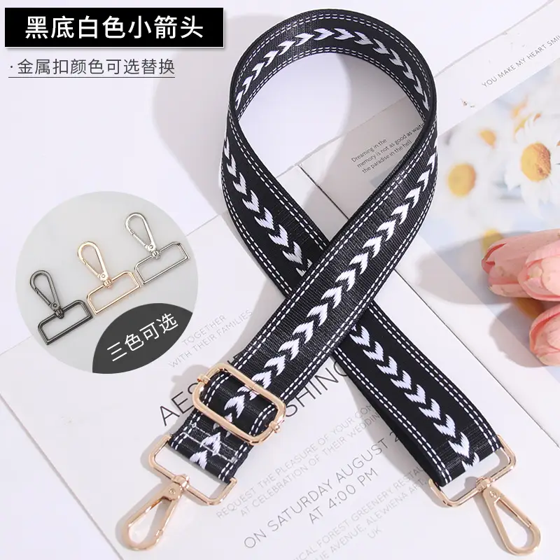Adjustable Black Gold Embroidered Crossbody Bag Strap - Image 3