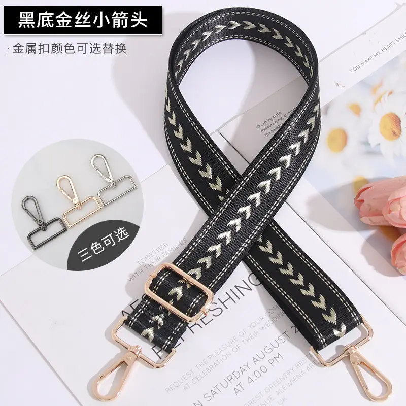 Adjustable Black Gold Embroidered Crossbody Bag Strap - Image 4