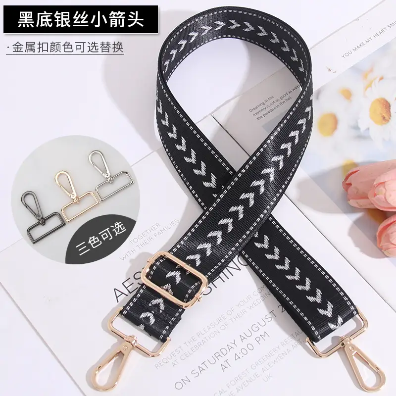 Adjustable Black Gold Embroidered Crossbody Bag Strap - Image 5