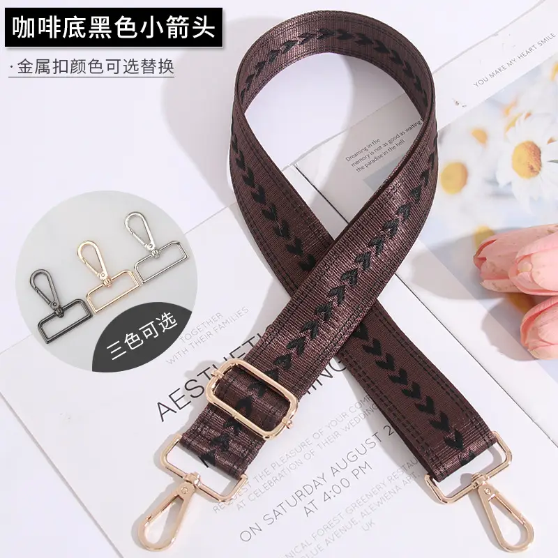 Adjustable Black Gold Embroidered Crossbody Bag Strap - Image 8