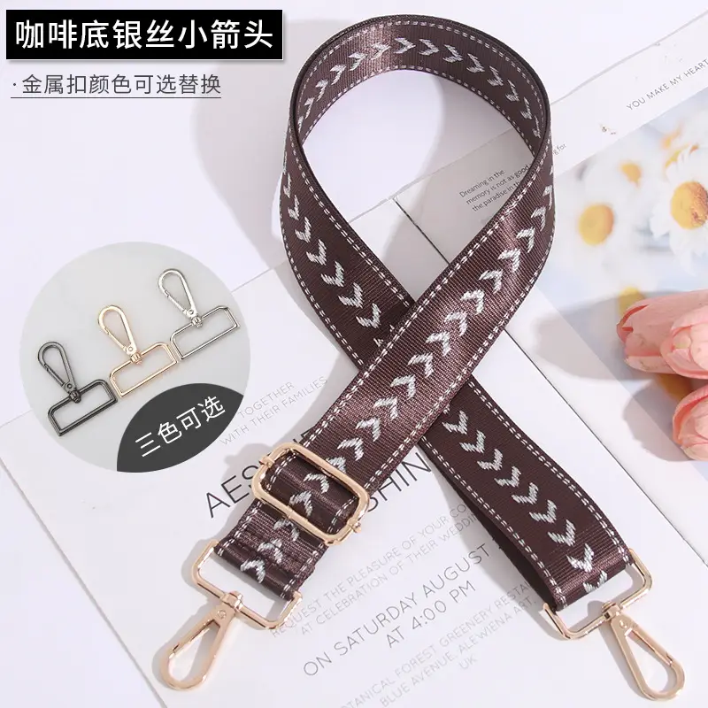 Adjustable Black Gold Embroidered Crossbody Bag Strap - Image 9