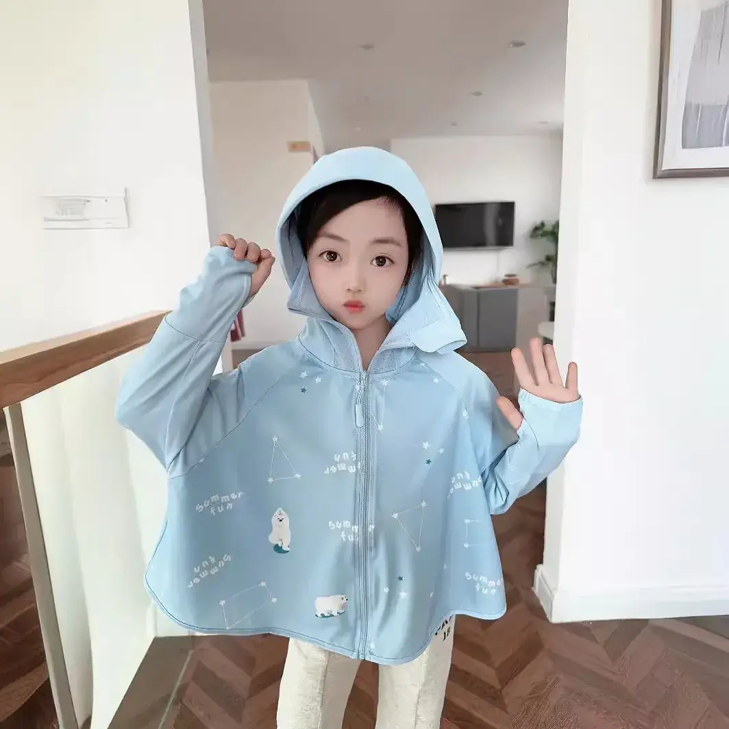 Children Sun Protection Hoodie Peach Apple Print - Image 6