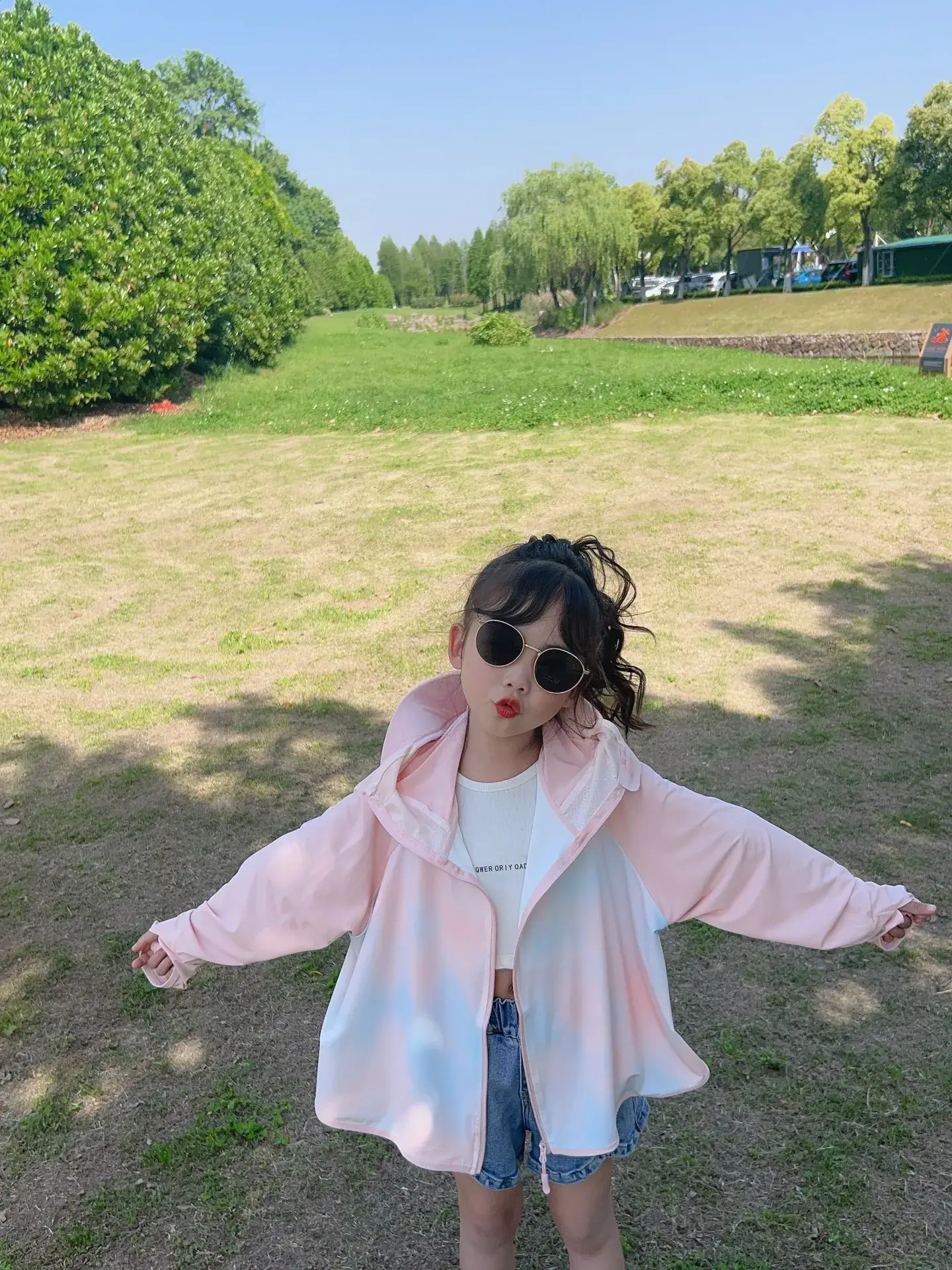 Children Sun Protection Hoodie Peach Apple Print - Image 4