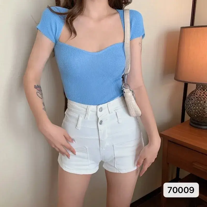 Black Square Collar T-Shirt Women 2023 Summer - Image 3