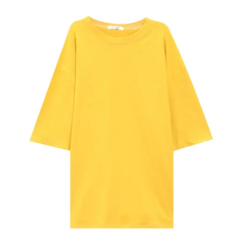 Women Loose Midi Top Yellow Round Neck Short Sleeve - Image 7
