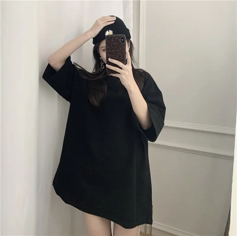 Women Loose Midi Top Yellow Round Neck Short Sleeve — feature 18
