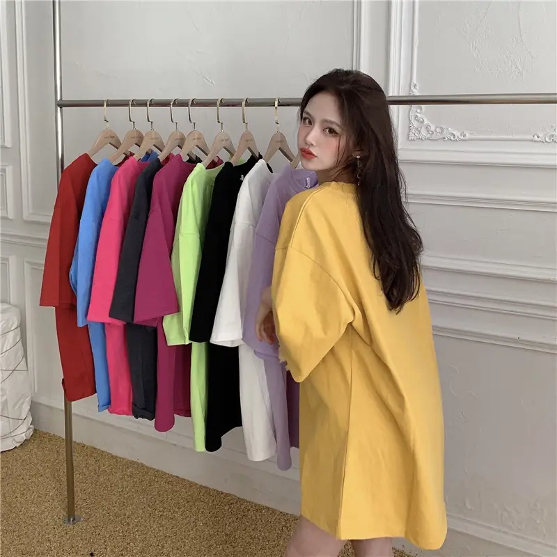 Women Loose Midi Top Yellow Round Neck Short Sleeve — feature 5