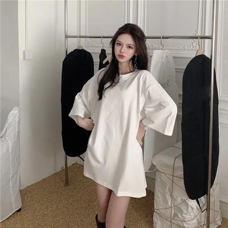 Women Loose Midi Top Yellow Round Neck Short Sleeve — feature 56