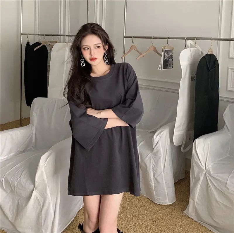 Women Loose Midi Top Yellow Round Neck Short Sleeve — feature 60