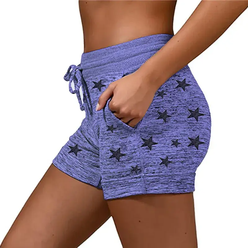 Women Star Print Quick Dry Shorts Gray Cotton - Image 15