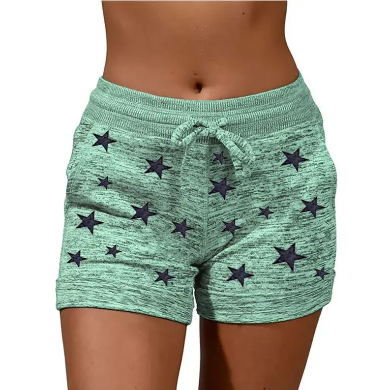 Women Star Print Quick Dry Shorts Gray Cotton - Image 16