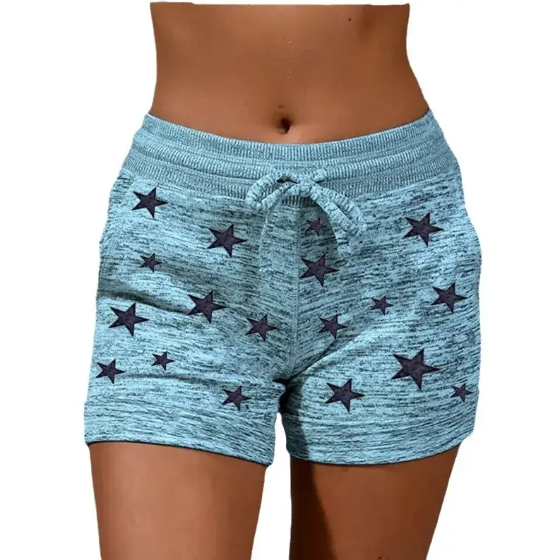 Women Star Print Quick Dry Shorts Gray Cotton - Image 17