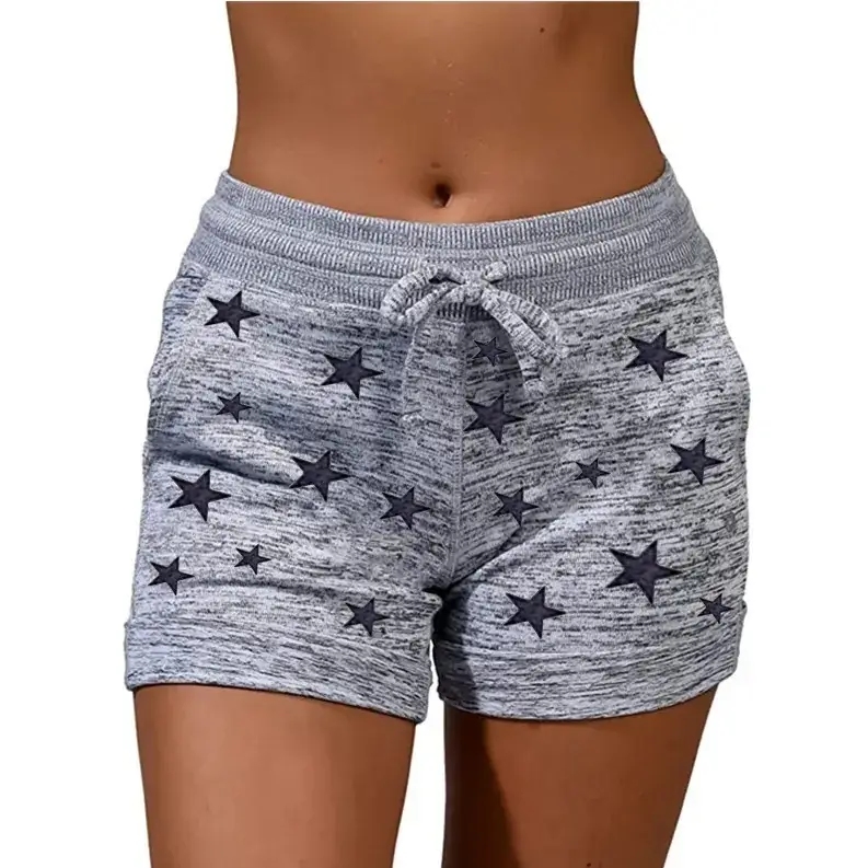 Women Star Print Quick Dry Shorts Gray Cotton - Image 2