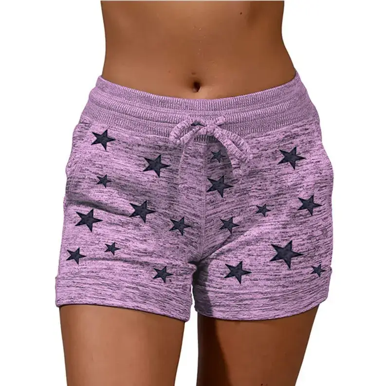 Women Star Print Quick Dry Shorts Gray Cotton - Image 5