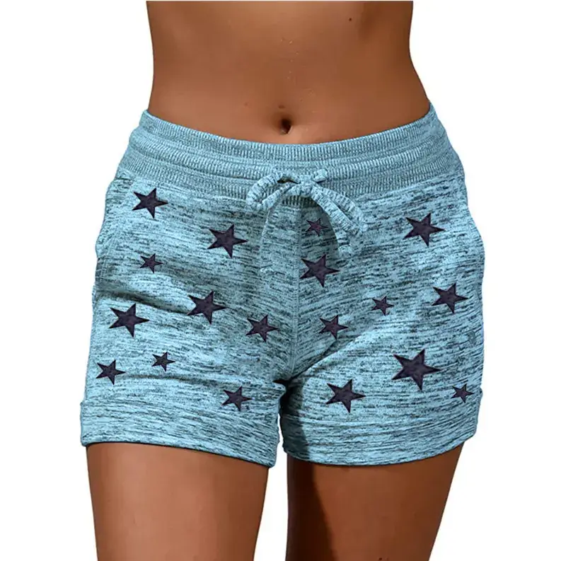 Women Star Print Quick Dry Shorts Gray Cotton - Image 6