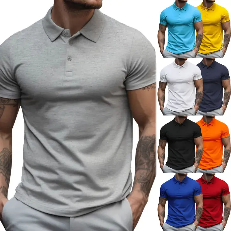 Men's Gray Polo Shirt Short Sleeve Summer Casual Wear - Image 10