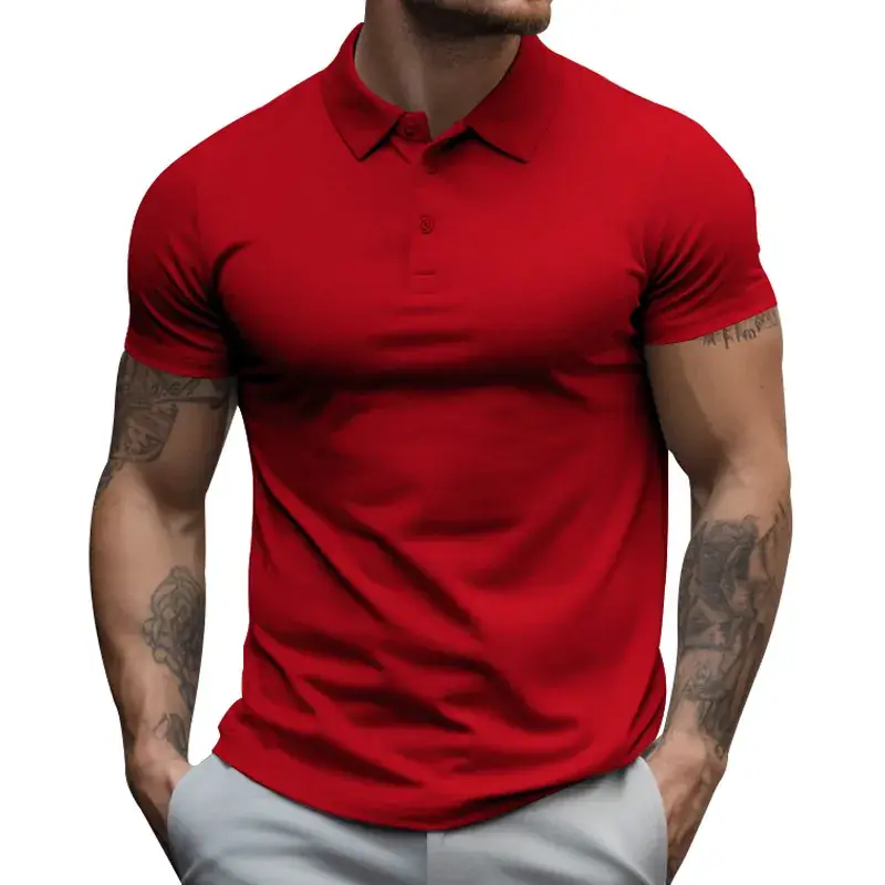 Men's Gray Polo Shirt Short Sleeve Summer Casual Wear - Image 12
