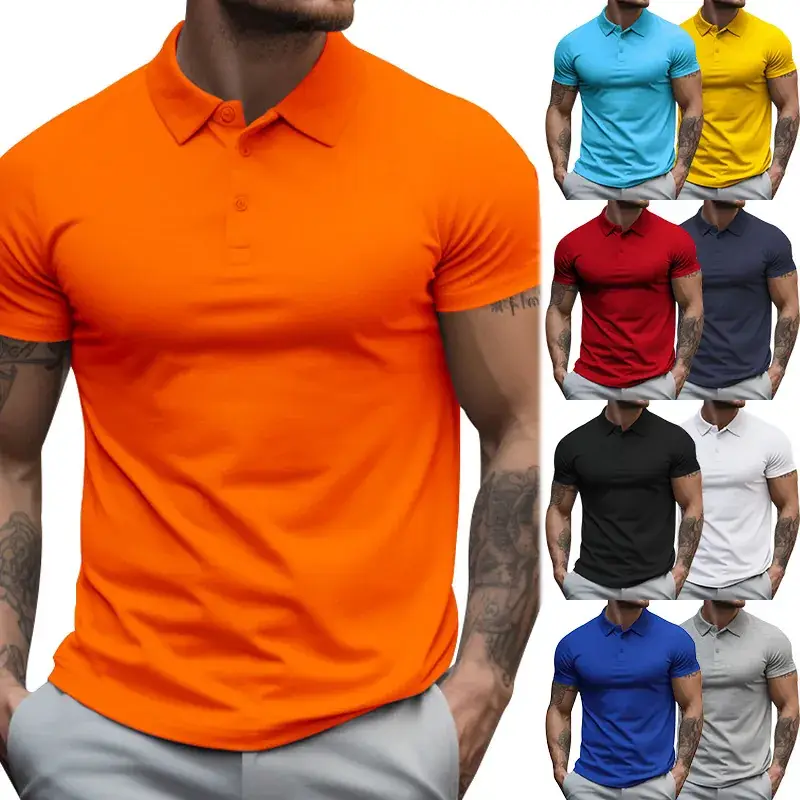 Men's Gray Polo Shirt Short Sleeve Summer Casual Wear - Image 13