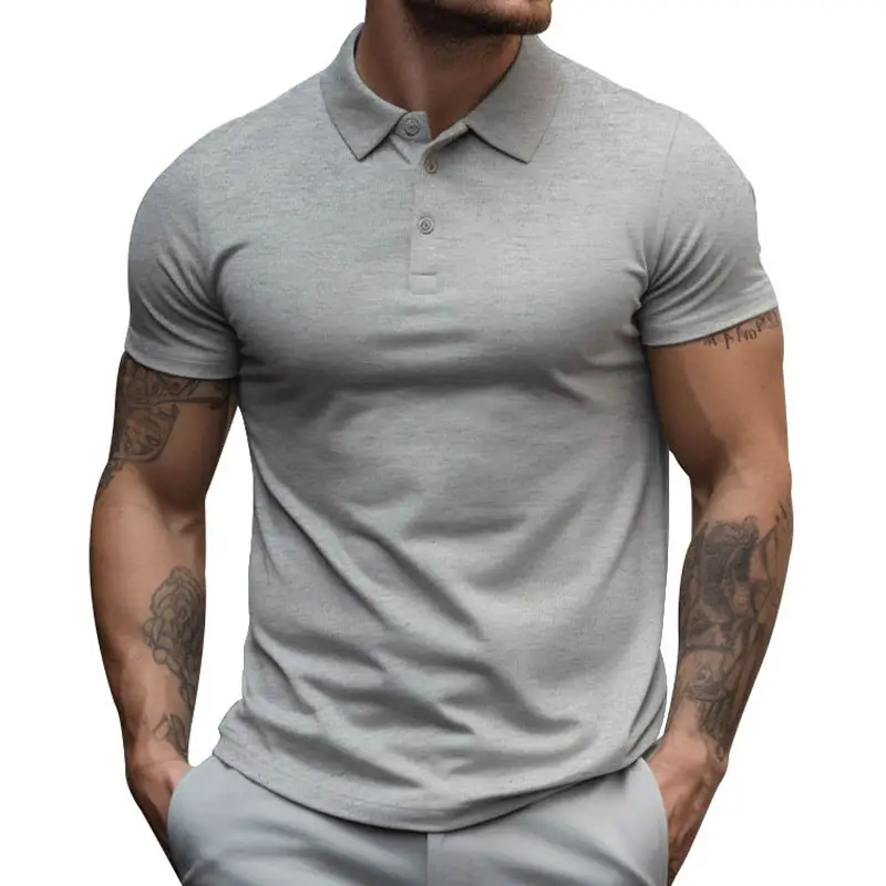 Men's Gray Polo Shirt Short Sleeve Summer Casual Wear — feature 68