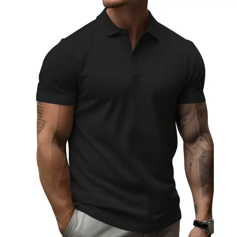 Men's Gray Polo Shirt Short Sleeve Summer Casual Wear - Image 2