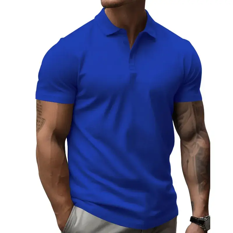Men's Gray Polo Shirt Short Sleeve Summer Casual Wear - Image 3