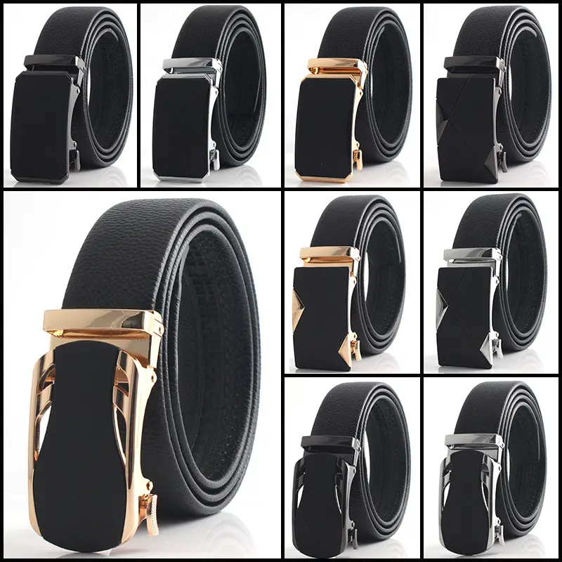 Black Faux Leather Automatic Buckle Belt for Men - Image 16