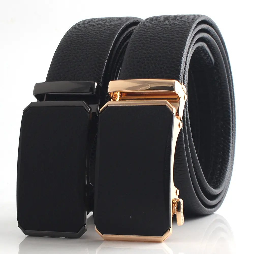 Black Faux Leather Automatic Buckle Belt for Men - Image 20