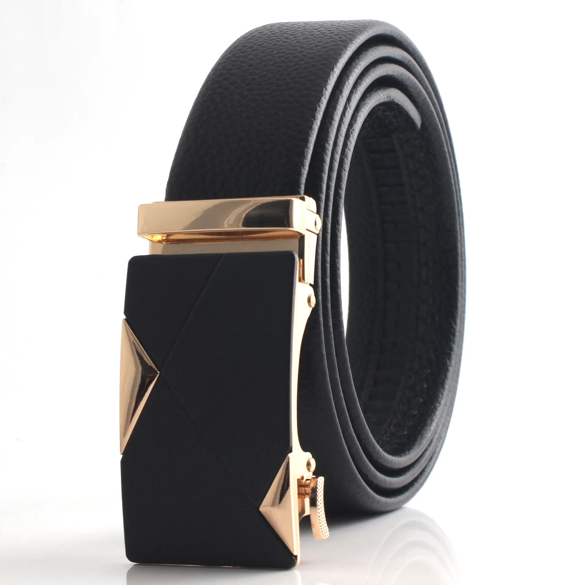 Black Faux Leather Automatic Buckle Belt for Men - Image 11