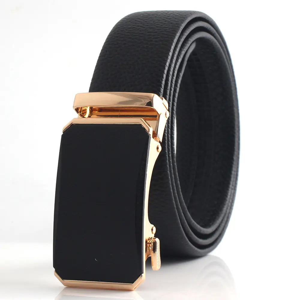 Black Faux Leather Automatic Buckle Belt for Men - Image 13