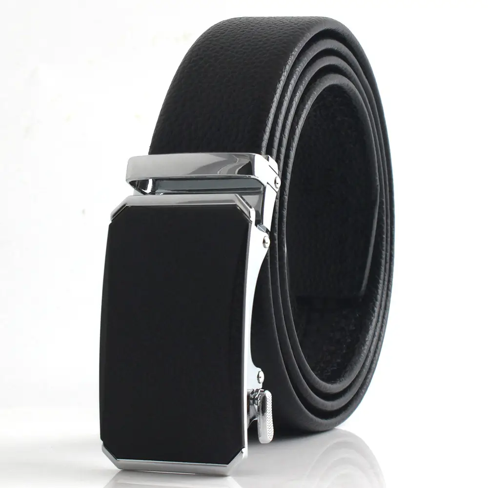 Black Faux Leather Automatic Buckle Belt for Men - Image 14
