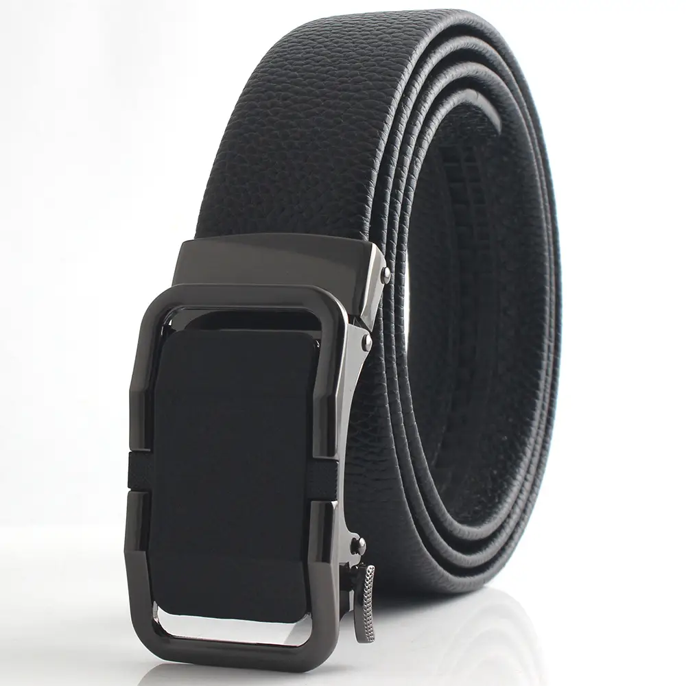 Black Faux Leather Automatic Buckle Belt for Men - Image 3