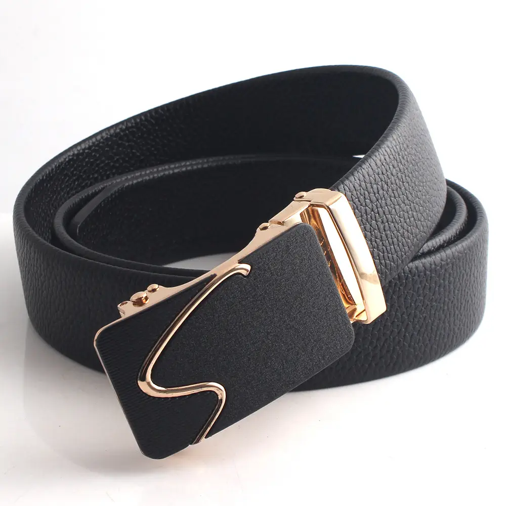 Black Faux Leather Automatic Buckle Belt for Men - Image 4