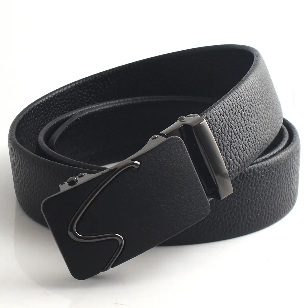 Black Faux Leather Automatic Buckle Belt for Men - Image 5