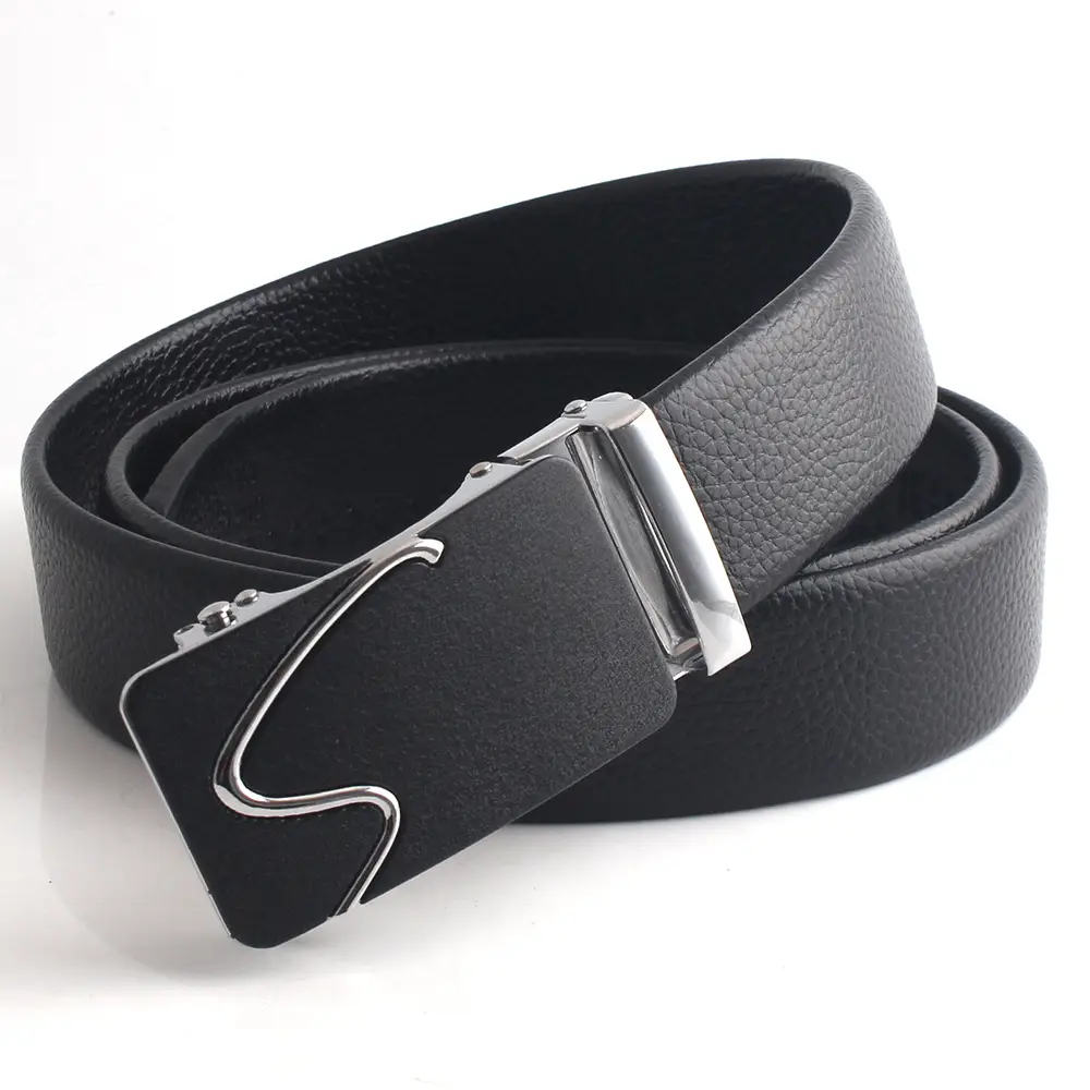 Black Faux Leather Automatic Buckle Belt for Men - Image 6