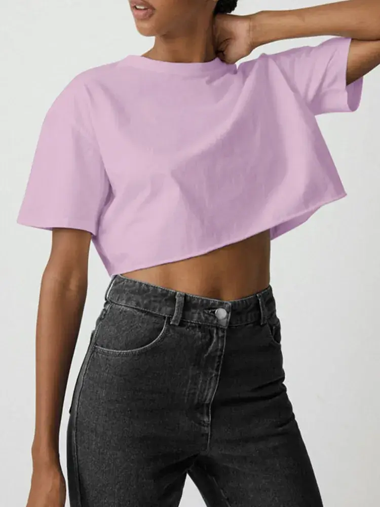Women Pure Cotton Short Sleeve T-Shirt Black White - Image 7