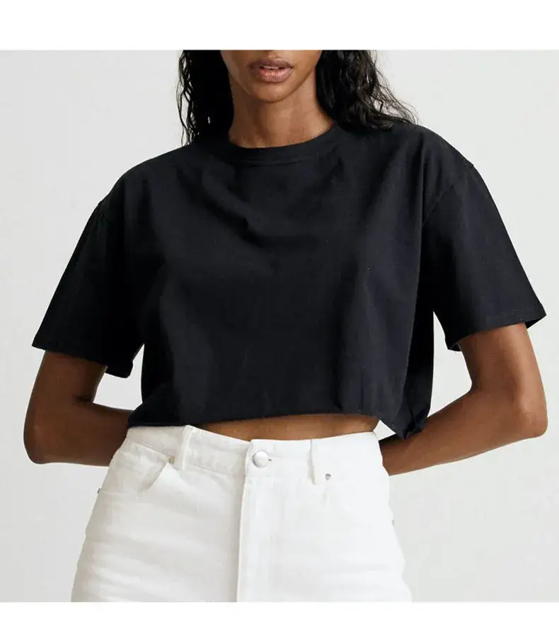Women Pure Cotton Short Sleeve T-Shirt Black White — feature 11