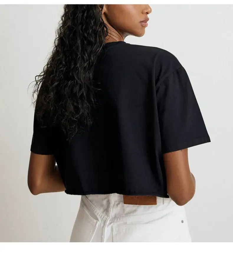 Women Pure Cotton Short Sleeve T-Shirt Black White — feature 13